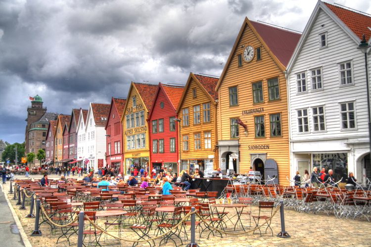 Edificios madera, Bryggen, Bergen, Noruega