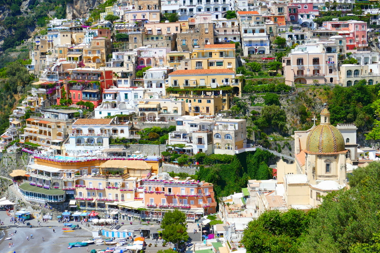 Detalle de las casas en Positano, Italia, Costa Amalfitana