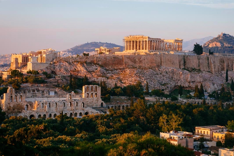 Atardecer desde la colina de Filopapos, Atenas, Grecia