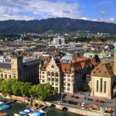 Vistas desde la torre de la Grossmünster, Suiza, Zürich