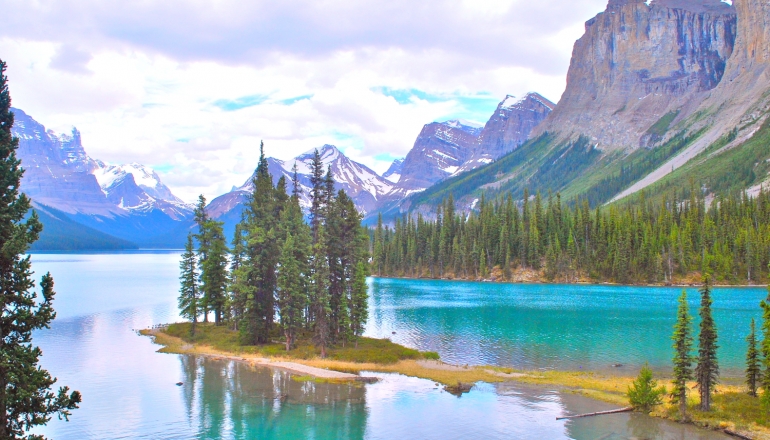 Spirit Island en Maligne Lake, Jasper National Park, Alberta, Canada